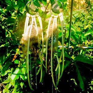 Deerskin leather and feather earrings